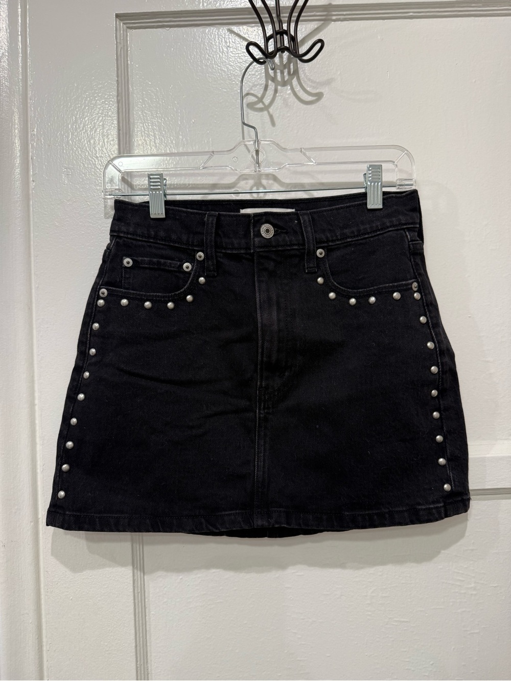 Abercrombie & Fitch Black Studded Denim Mini Skirt
